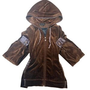 BCBGMAXAZRIA Brown Velour Zip Up Hoodie Gothic Y2K McBling Womens XL